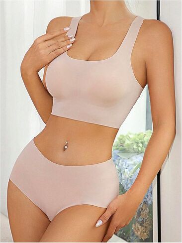 MakeMeChic Women's 2 Piece Lingerie Sets Wireless Push Up Bra and High Rise Briefs Set in Saudi Arabia