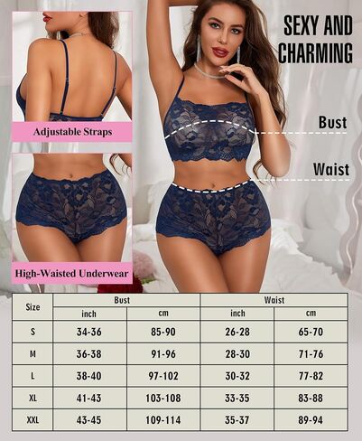 RSLOVE Womens Sexy Lingerie for Women - 2 Piece Lace Floral Lingerie Set with Bra and High Waist Underwear Pajamas Nightgown in Saudi Arabia