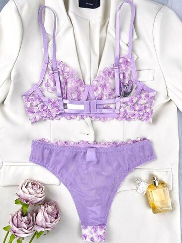 Women's Floral Underwire Lingeries Exotic Set Sheer Mesh Embroidered Lingerie Set in Saudi Arabia
