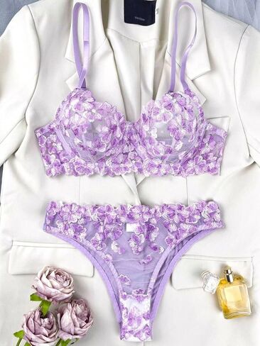 Women's Floral Underwire Lingeries Exotic Set Sheer Mesh Embroidered Lingerie Set in Saudi Arabia