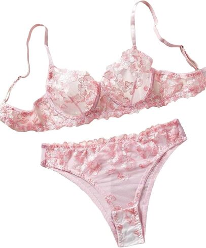 Women's Floral Underwire Lingeries Exotic Set Sheer Mesh Embroidered Lingerie Set in Saudi Arabia
