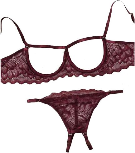 Sexy Lingerie Sheer Bra and Panties Set Floral Lace Mesh Babydoll 2 Piece Underwire Bralette Strappy G-String in Kuwait