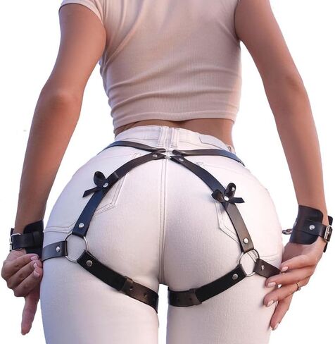 أحزمة الفخذ الجلدية الشريرة، أرجل الحزام الأسود، سلاسل الجسم لحزام المجوهرات للنساء والفتيات، فساتين الملهى الليلي القوطي in Saudi Arabia