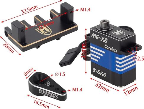 MEUS RACING SCX24 مايكرو سيرفو مع حامل مؤازر نحاسي + ذراع مؤازر لمحور SCX24 C10 JLU Bronco 1/24 RC قطع غيار السيارات الزاحفة in Saudi Arabia