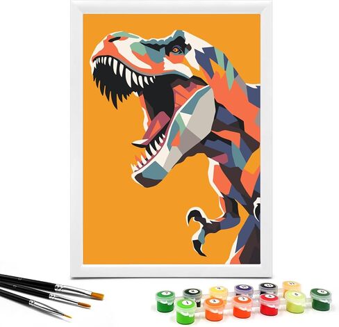 Nariolar Paint by Numbers for Kids Ages 4-8 with 7X9.5 inch Pre-Printed Cardboard,12 Acrylic Paint Pots and 3 Painting Brushes, Craft Gift Room Decor for Children,(Roaring Dinosaur) in Saudi Arabia
