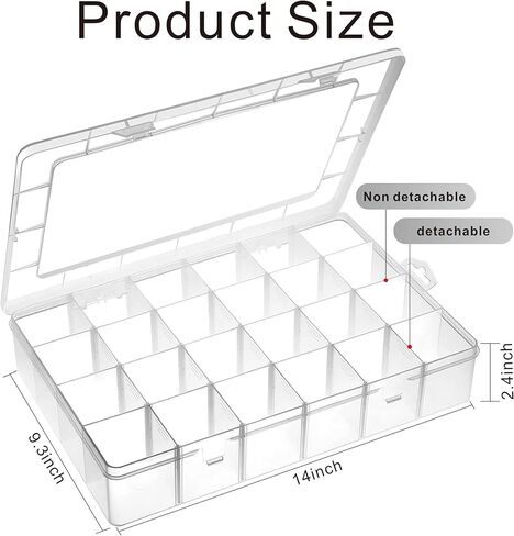 صندوق منظم بلاستيكي كبير مكون من 24 شبكة وفواصل قابلة للتعديل، صندوق تخزين شفاف للمجوهرات والحرف اليدوية الفنية وأدوات الصيد والخرز والأجزاء الصغيرة in Kuwait