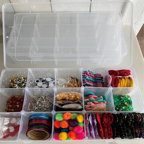 صندوق منظم بلاستيكي كبير مكون من 24 شبكة وفواصل قابلة للتعديل، صندوق تخزين شفاف للمجوهرات والحرف اليدوية الفنية وأدوات الصيد والخرز والأجزاء الصغيرة in Kuwait