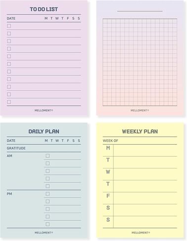 Day By Day Mini Planner Pads, Aesthetic Korean Style Tear-off Planning Pad, Pack of 4 Designs, 100 Sheets each design (Total 400 Sheets), Lovely Assorted Color, Portable Size 3.15 x 4.17", SET_B [ To Do List + Daily Plan + Weekly Plan + Grid Memo Pad ] in Saudi Arabia