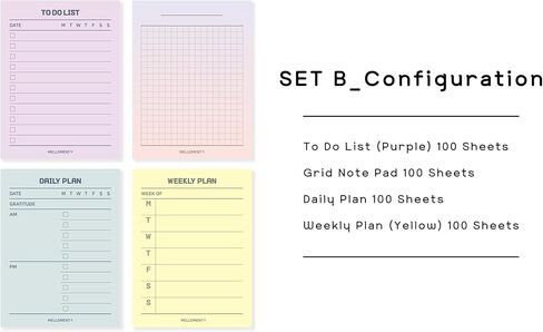 Day By Day Mini Planner Pads, Aesthetic Korean Style Tear-off Planning Pad, Pack of 4 Designs, 100 Sheets each design (Total 400 Sheets), Lovely Assorted Color, Portable Size 3.15 x 4.17", SET_B [ To Do List + Daily Plan + Weekly Plan + Grid Memo Pad ] in Saudi Arabia