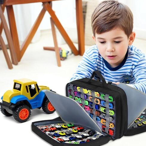 96 Toy Cars Storage Case Compatible with Toy Cars,Hot Wheels Carrying Case,Matchbox Cars Storage Case,Carrying Case for Hot Wheels Cars/Matchbox Cars/Mini Toys/Small Dolls(Bag Only)(Black 96) in Kuwait