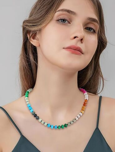 LILIE&WHITE Beaded Necklaces For Women Colorful Beaded Necklace Boho Necklaces Rainbow Stone Necklace Fashion Gemstone Necklace Jewelry in Saudi Arabia
