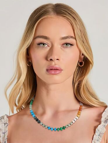 LILIE&WHITE Beaded Necklaces For Women Colorful Beaded Necklace Boho Necklaces Rainbow Stone Necklace Fashion Gemstone Necklace Jewelry in Saudi Arabia