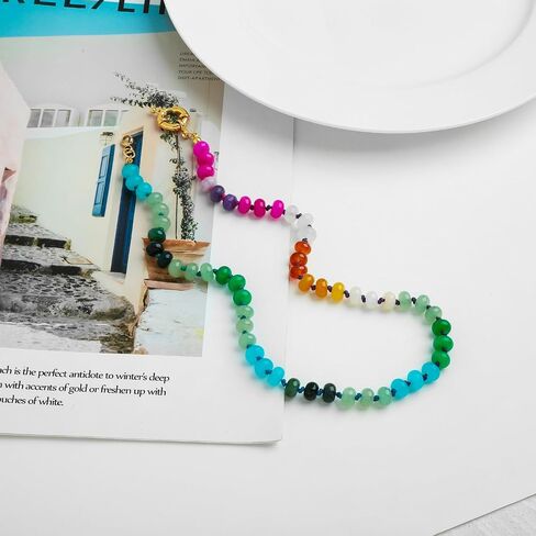LILIE&WHITE Beaded Necklaces For Women Colorful Beaded Necklace Boho Necklaces Rainbow Stone Necklace Fashion Gemstone Necklace Jewelry in Saudi Arabia