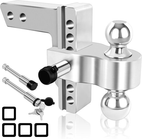 وصلة وصلة مقطورة قابلة للتعديل، 2-5/16 بوصة و2 بوصة، وصلة ربط تناسب جهاز استقبال 2 بوصة، وصلة قطرة 12500 رطل GTW مع 4 قطع وسادات إسكات ومزالج، وصلة سحب مقطورة من سبائك الألومنيوم مقاس 6 بوصة in Kuwait