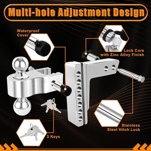 وصلة وصلة مقطورة قابلة للتعديل، 2-5/16 بوصة و2 بوصة، وصلة ربط تناسب جهاز استقبال 2 بوصة، وصلة قطرة 12500 رطل GTW مع 4 قطع وسادات إسكات ومزالج، وصلة سحب مقطورة من سبائك الألومنيوم مقاس 6 بوصة in Kuwait