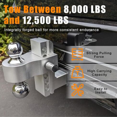 وصلة وصلة مقطورة قابلة للتعديل، 2-5/16 بوصة و2 بوصة، وصلة ربط تناسب جهاز استقبال 2 بوصة، وصلة قطرة 12500 رطل GTW مع 4 قطع وسادات إسكات ومزالج، وصلة سحب مقطورة من سبائك الألومنيوم مقاس 6 بوصة in Kuwait