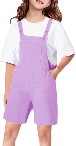 Girls Overalls Sleeveless Adjustable Jumpsuits Kids Casual Loose Romper Cute Long Pants with Pockets 4-14 Years in Kuwait