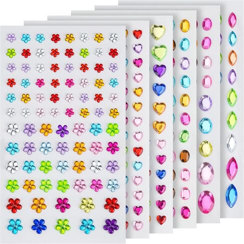 HAIIDOAK Gem Stickers for Crafts, 6 Sheets Self Adhesive Rhinestone Jewel Stickers, Various Shapes and Sizes for Kids' Crafts and scrapbooks in Saudi Arabia