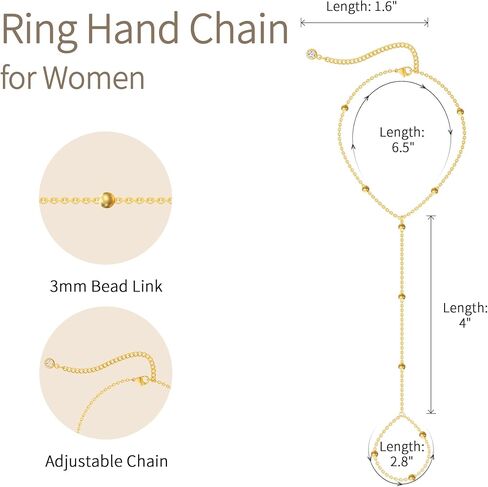 Gold Hand Chain Bracelet Ring Bracelet, 14K Gold Plated Finger Ring Bracelet Zircon Pearl Bead Satellite Hand Chain for Women Trendy Jewelry Non Tarnish Gold Ring Hand Bracelet in Kuwait