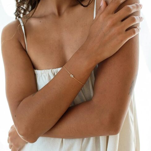 Gold Initial Bracelets for Women, Dainty 14K Gold Plated Letter Initial Bracelet for Women, Cute Layered Box Chain Gold Bracelets for Women Trendy Jewelry in Kuwait