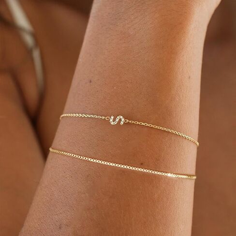 Gold Initial Bracelets for Women, Dainty 14K Gold Plated Letter Initial Bracelet for Women, Cute Layered Box Chain Gold Bracelets for Women Trendy Jewelry in Kuwait