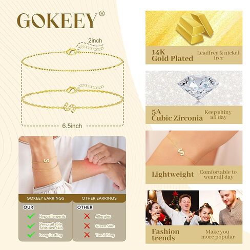 Gold Initial Bracelets for Women, Dainty 14K Gold Plated Letter Initial Bracelet for Women, Cute Layered Box Chain Gold Bracelets for Women Trendy Jewelry in Kuwait