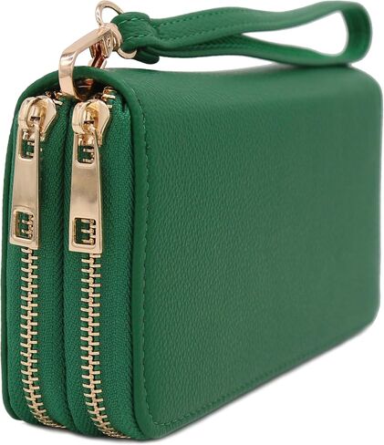 FashionPuzzle Double Zip Around PU Leather Wristlet Cell Phone Wallet in Saudi Arabia
