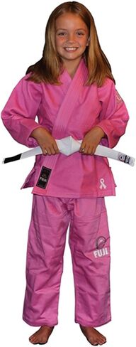 FUJI Kids All-Around Brazilian Style Jiu Jitsu Uniform with C0-Sized White Belt, White, Size C1 in Kuwait