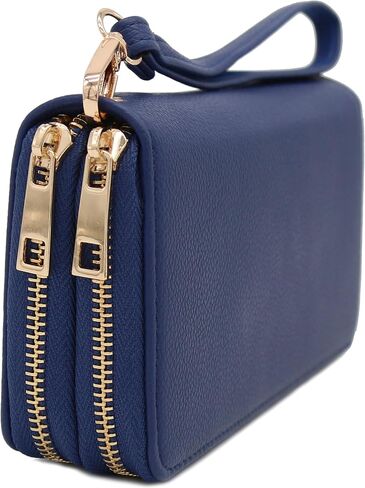 FashionPuzzle Double Zip Around PU Leather Wristlet Cell Phone Wallet in Saudi Arabia