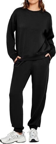 Glamaker Womens 2 Piece Outfits Sweatsuit Long Sleeve Crewneck Tracksuit Jogger Pants Matching Sets 2024 in Saudi Arabia