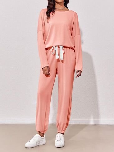 Imily Bela Womens 2 Piece Jogger Sets Loungewear Outfits Long Sleeve Drawstring Tops Elastic Waist Pants Lounge Set Tracksuit in Saudi Arabia