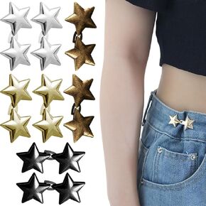 8 Sets Star Adjustable No Sewing Required Buttons No Tools Instant Pant Waist Tightener Metal Stars Jean Buttons for Loose Jeans Waist Body Fit Tighten Buckles for Pants SkirtsClothing Accessories
