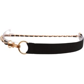 Women High Waist Hip Gold Metal Chain Fashion Narrow Belt Black Elastic Waistband Size S M
