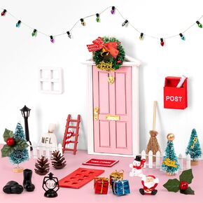 31Pcs Christmas Elf Fairy Door Kit - Miniature Accessories Garden Wooden Decorations Craft Set(Red)