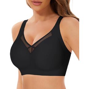 حمالة صدر لاسلكية رافعة للتغطية الكاملة، حمالة صدر شبكية مثيرة ورقبة على شكل حرف V وحزام عريض مبطن للنساء، أسود، مقاس XL in Kuwait