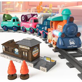 Electric Train Set for Toddlers, Kids Train Set w/Music, Lights & Train Tracks - First Choo Choo Train for Toddlers, Magnetic Train Toys for Toddlers, Birthday Gifts for Boys Girls
