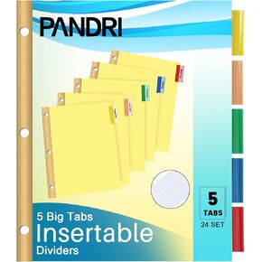 Binder Divider, PANDRI 120 Pack Binder Index Dividers with 5 Tabs and Sticky Notes, Letter Size Paper Binder Divider for School Office Home Business