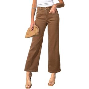 Sidefeel Women's Wide Leg Jeans High Waisted Stretchy Jeans Straight Leg Ankle Denim Pants with Slant Pockets