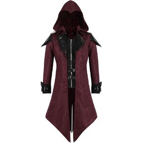 Inmeilifus Men's Medieval Costume Assassins Hoodie Steampunk Jacket Viking Cosplay Tailcoat Renaissance Vintage Halloween