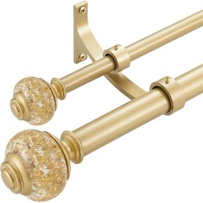 Double Curtain Rods 72 to 144 Inches(6-12 Feet) with Solid Aluminum Alloy Brackets, 1" Front and 5/8" Back Telescoping Drapery Rod for Windows, Heavy Duty Decorative Curtain Rods, Matte Black