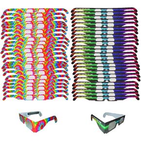 Rob's Super Happy Fun Store Fireworks Diffraction Prism Glasses - Trippy Tie Dye and Rave Waves Frame Designs - 100 Paper Glasses Total - See Rainbow Bursts of Color From Prismatic Lenses…