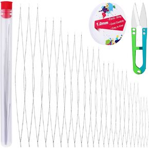 UOOU 27 Pcs Beading Needles Set,Seed Beads Needles,24 Pcs Big Eye Beading Needles,1mm/Roll Elastic Stretch Thread for Bracelets Transparent Beading String for Jewelry Making