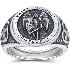 St Michael Ring S925 Sterling Silver St Michael Archangel Ring Religious Protector Ring Jewelry for Men Women