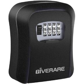 GIVERARE Key Lock Box Combination 4 Digits, Aluminum Alloy Lockbox, Metal Waterproof Wall Mount Outdoor Key Hider, Resettable Security Password Box with Mounting Kit & Dust-proof Cover, Black