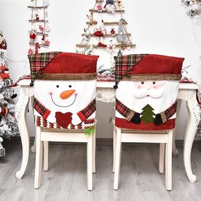 Christmas Chair Covers Set of 4, Christmas Chair Decorations, Santa Snowman Chair Back Cover for Kitchen Dinning Room Holiday Party Decor