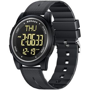 Beeasy Digital Watch Waterproof with Stopwatch Alarm Countdown Dual Time, Ultra-Thin Super Wide-Angle Display Digital Wrist Watches for Men Women