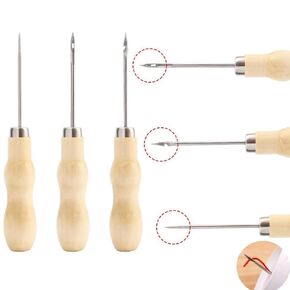 6 Pack Leather Sewing Awl with Wooden Handle Pin Punch Drill Stitch Stamp Scratch Manual Pricker Pin Needle Tool for Leatherwork Stitcher Crochet DIY Handmade Craft Shoe Repair