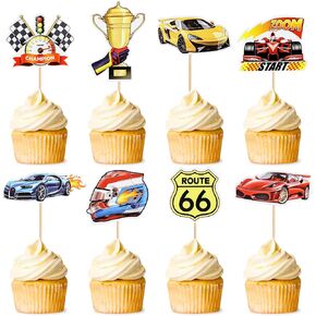 Ercadio 36 Pack Racing Car Cupcake Toppers Fighting Race Car Cupcake Picks Racing Car Cupcake Toppers for Baby Shower Racing Sports Theme Baby Shower Birthday Party Cake Decors Supplies