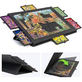 لوحة أحجية الصور المقطوعة القابلة للإمالة من LAVIEVERT مكونة من 1500 قطعة مع حامل وغطاء ألغاز 2 في 1، لوحات ألغاز خفيفة الوزن مع 6 أدراج، مساحة تخزين ألغاز طاولة ألغاز محمولة للبالغين - رمادي داكن in Kuwait