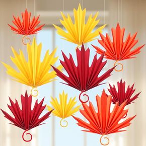 TecUnite 12 Set Fall Paper Fans Maple Leaves Hanging Decoration Fall Maple Leaf Ornaments Thanksgiving Fall Tree, Table, Party Hanging Home Decorations